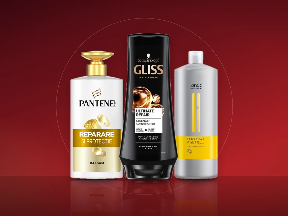 Balsam de par Pantene Repair and Protect, balsam Gliss Ultimate Repair si balsam profesional Londa de un litru