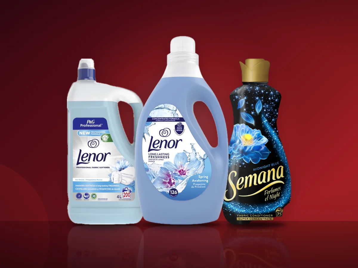 Balsam de rufe Lenor Professional de patru litri, Lenor Spring Awakening si Semana Midnight Blue