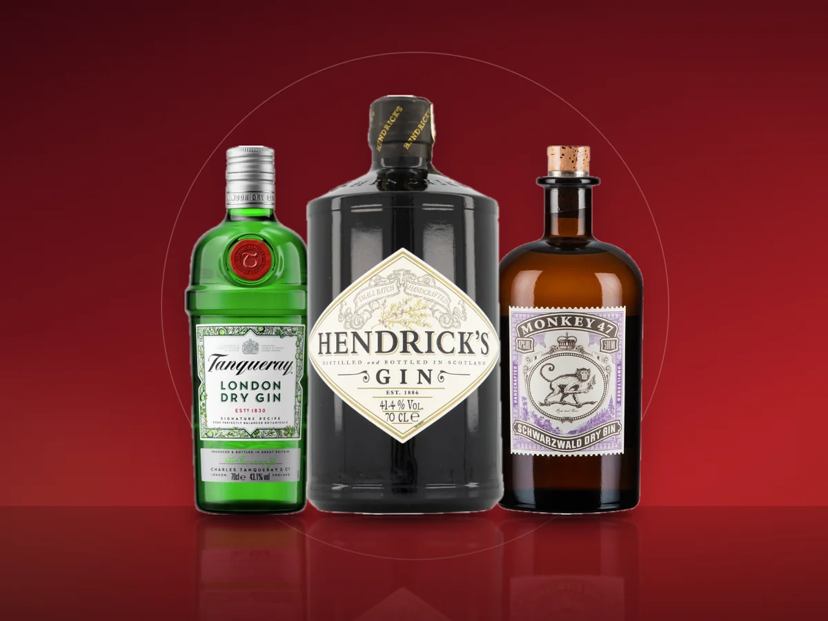 Sticle de gin Tanqueray London Dry, Hendricks si Monkey 47