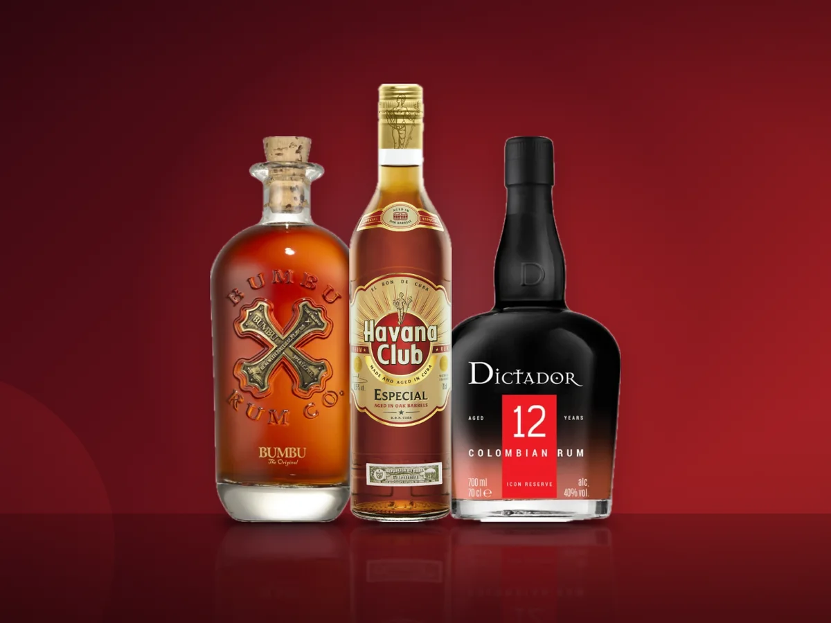 Sticle de rom Bumbu The Original, Havana Club Especial si Dictador 12