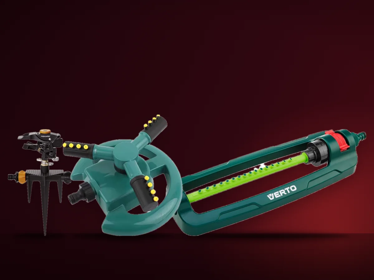 Aspersor cu impuls Fiskars, aspersor rotativ cu trei brate si aspersor oscilant Verto