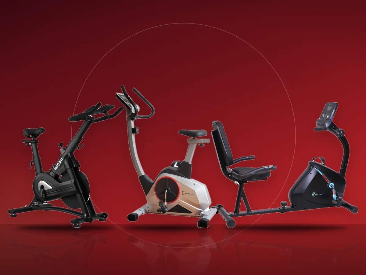 Bicicleta de spinning GO4FIT GF220 PRO, bicicleta magnetica FitTronic 601B si bicicleta orizontala FitTronic 510R cu spatar