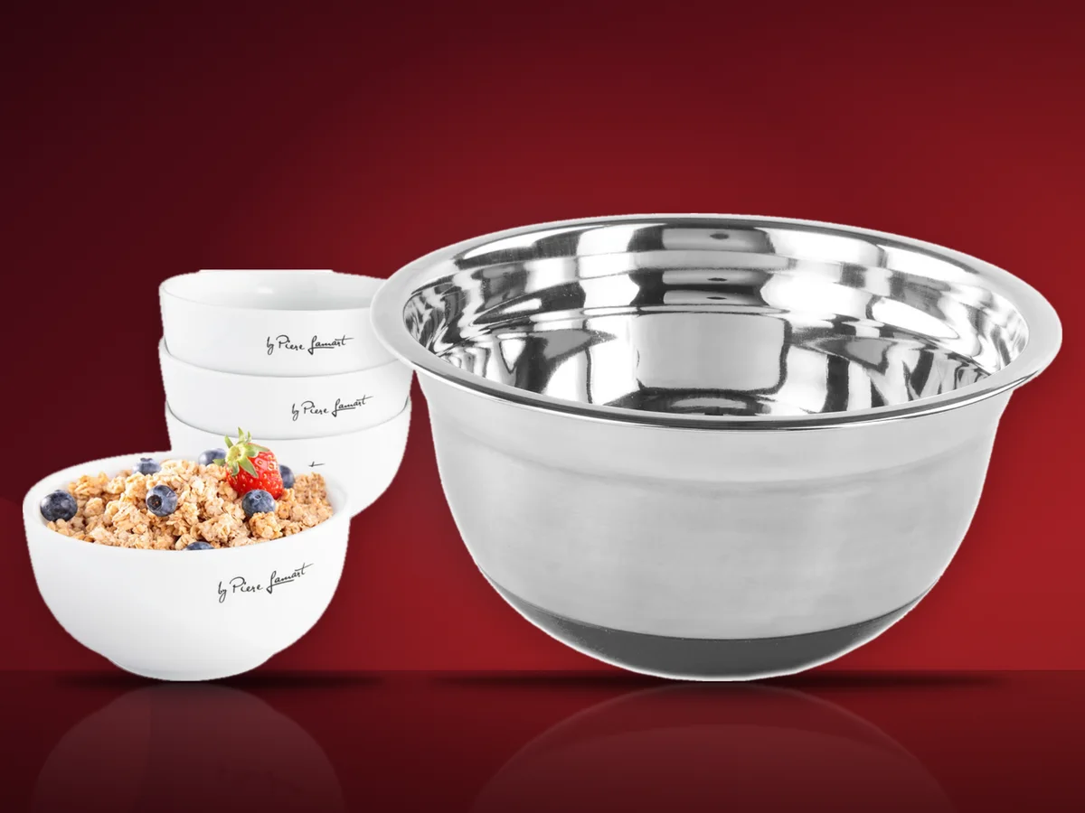 Bol de inox Vanora cu baza din silicon si boluri de portelan Lamart