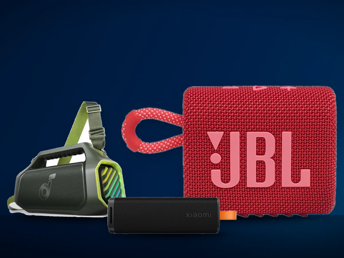 Trei boxe bluetooth portabile: JBL GO3, Xiaomi Sound Outdoor si Anker Soundcore Boom