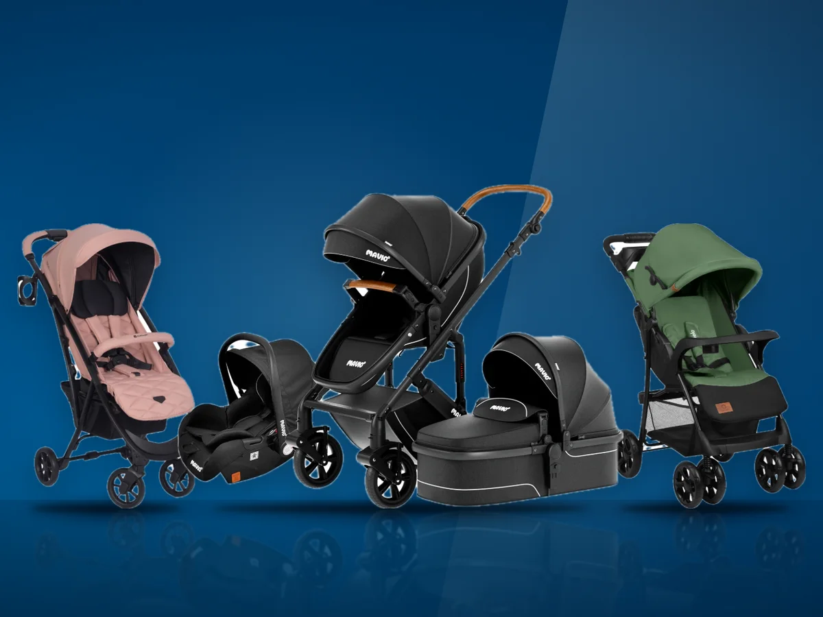 Trei carucioare pentru copii: un 3 in 1 cu landou, un carucior sport pliabil si unul de plimbare usor
