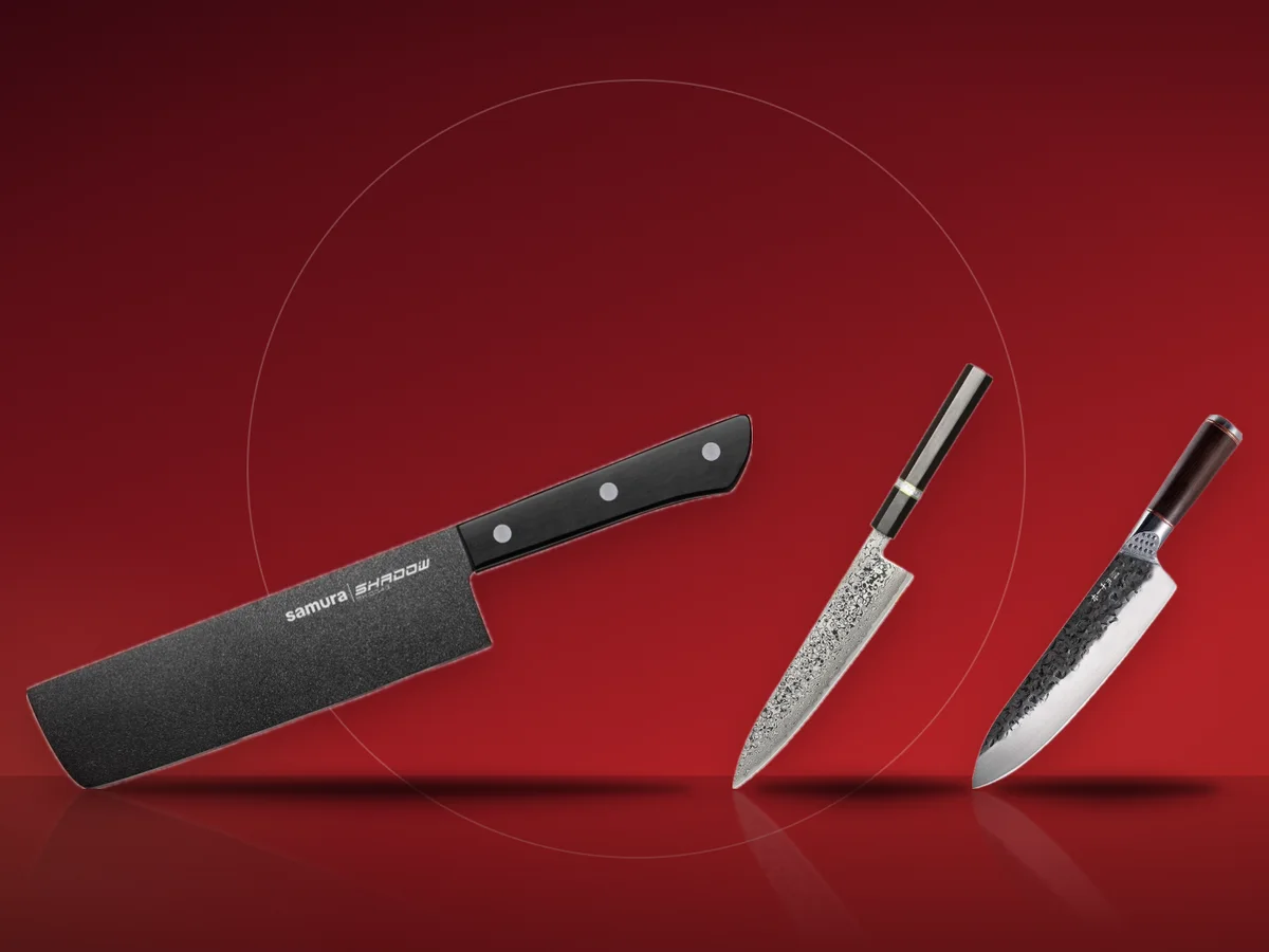 Cutite japoneze NEOSOR din otel Damasc, Samura nakiri si cutitul bucatarului Hocho cu maner de lemn