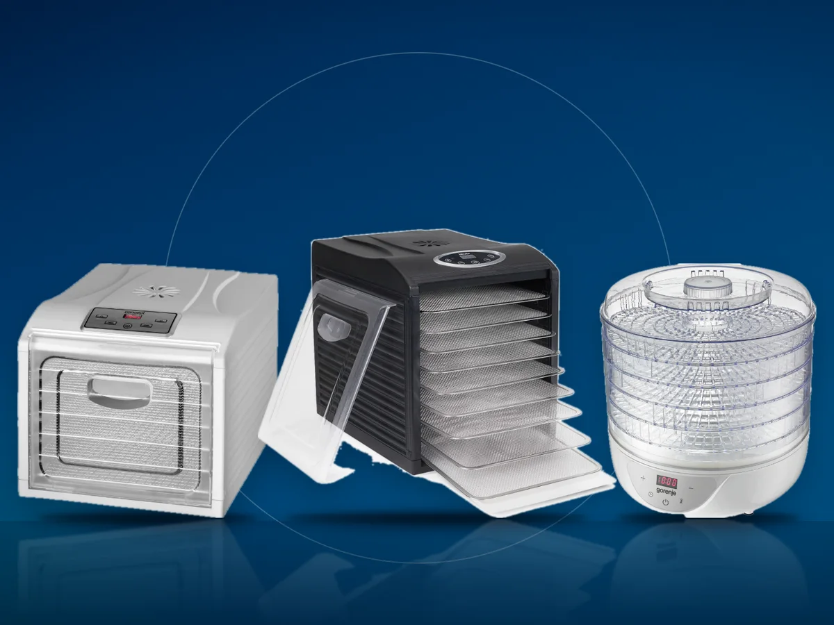 Deshidratoare de alimente cu sertare din inox si cu tavi rotunde stivuite