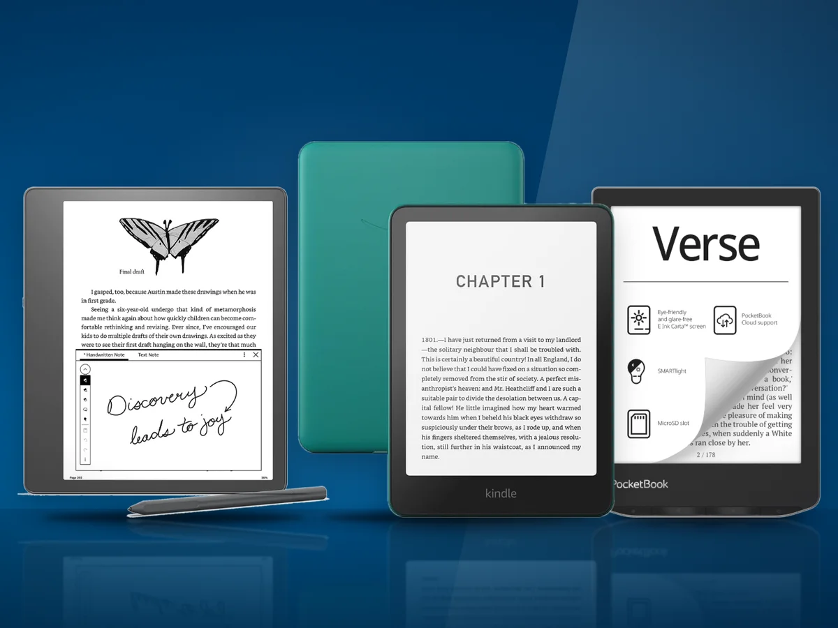 Trei ereadere: Kindle Paperwhite, Kindle Scribe de 10 inch si PocketBook Verse