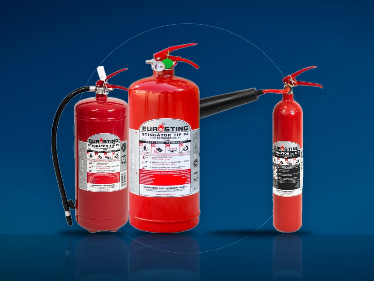 Extinctoare Eurosting cu pulbere P9 si P4 si extinctor cu CO2 G2