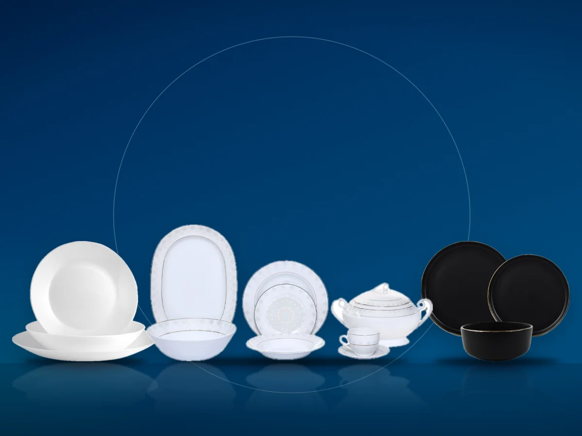 Farfurii Arcopal Zelie, set de portelan Dinova Narbon si farfurii negre Art of Dining Imperial