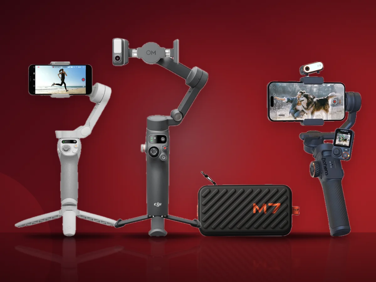 Gimbaluri pentru telefon DJI Osmo Mobile si stabilizatoare pe 3 axe pliate si deschise
