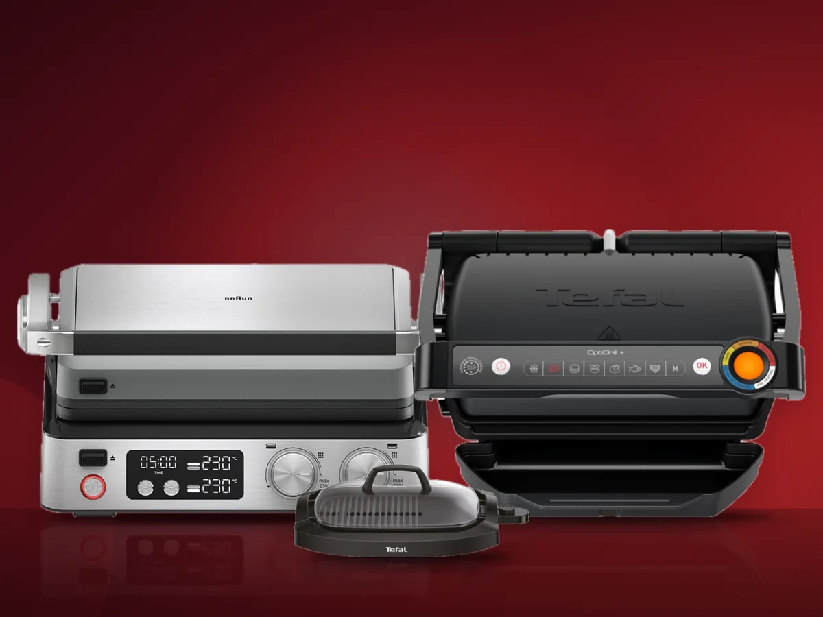 Gratar Braun MultiGrill cu doua termostate, Tefal OptiGrill si o plancha Tefal cu capac de sticla