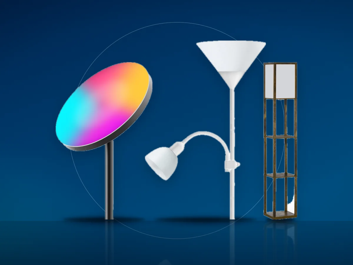 Lampadar LED RGB, lampadar Platinet cu brat de citit si lampadar HOMCOM cu polite