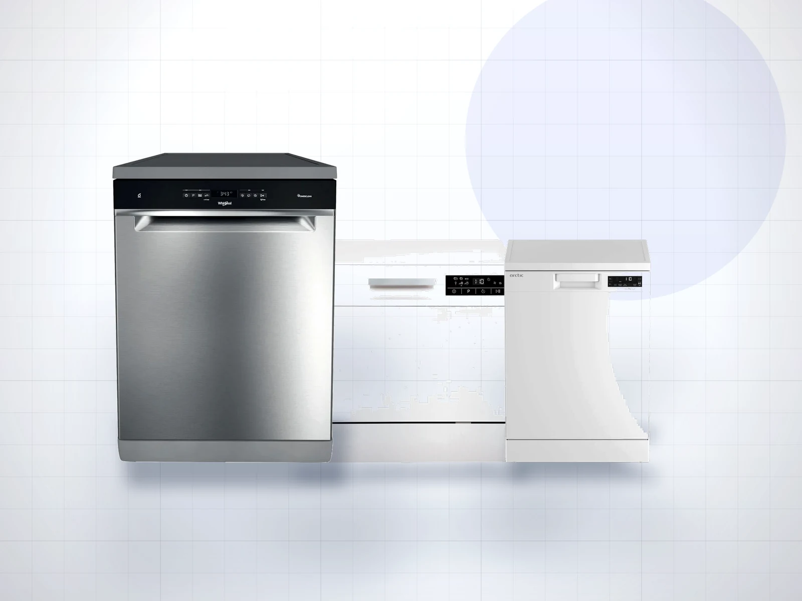 Trei masini de spalat vase: Whirlpool inox, Beko compacta alba si Arctic de 60 cm