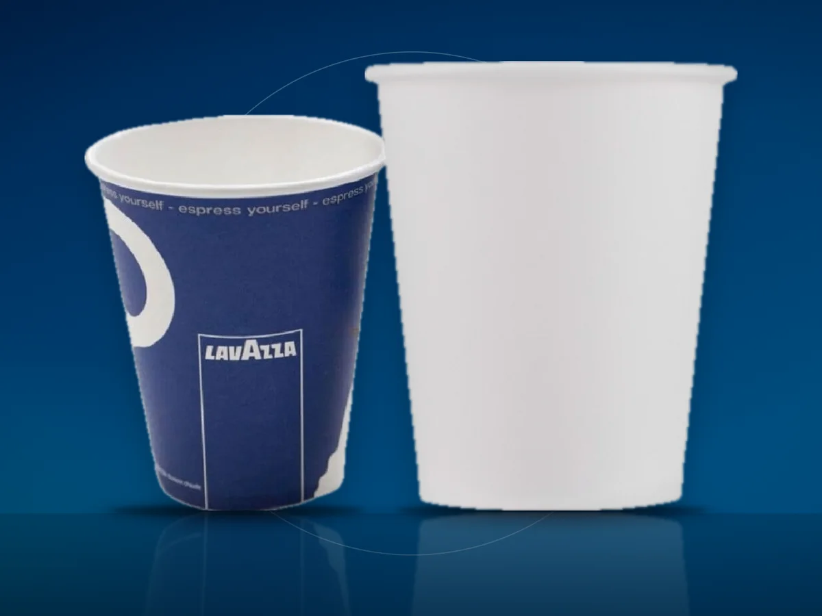 Pahar de carton cu model Lavazza si pahar de carton alb Biodeck