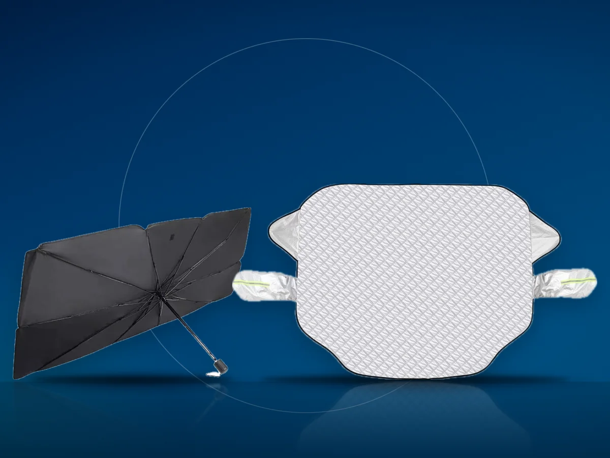 Parasolar exterior cu protectie pentru oglinzi si parasolar interior tip umbrela
