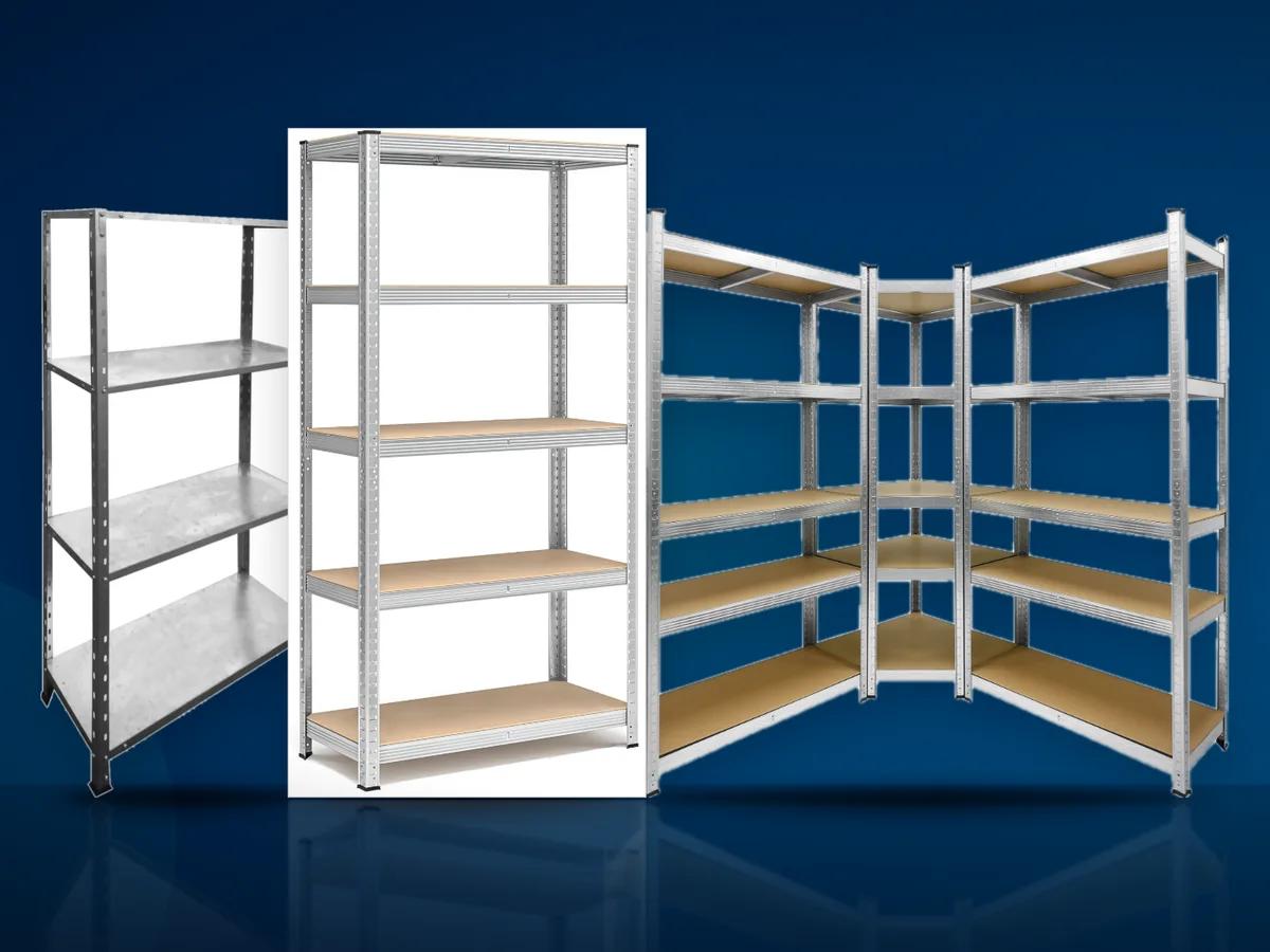 Trei rafturi metalice de depozitare: Heinner, SmartStorage si un model pentru colt
