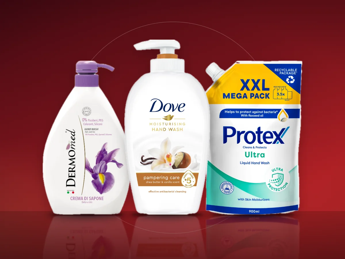 Sapun lichid Dermomed, Dove Shea Butter si rezerva Protex Ultra