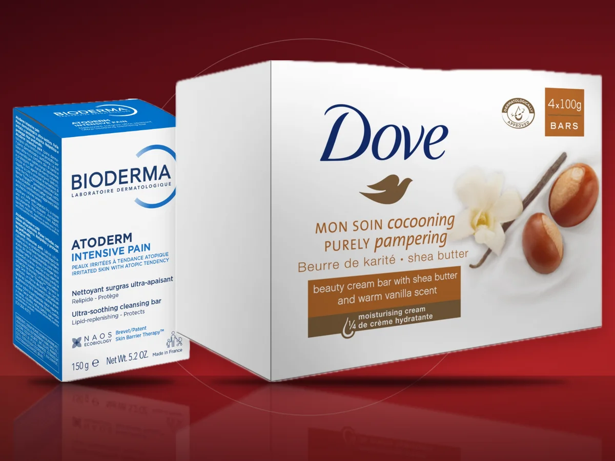 Sapunuri solide Dove crema cu unt de shea si Bioderma Atoderm
