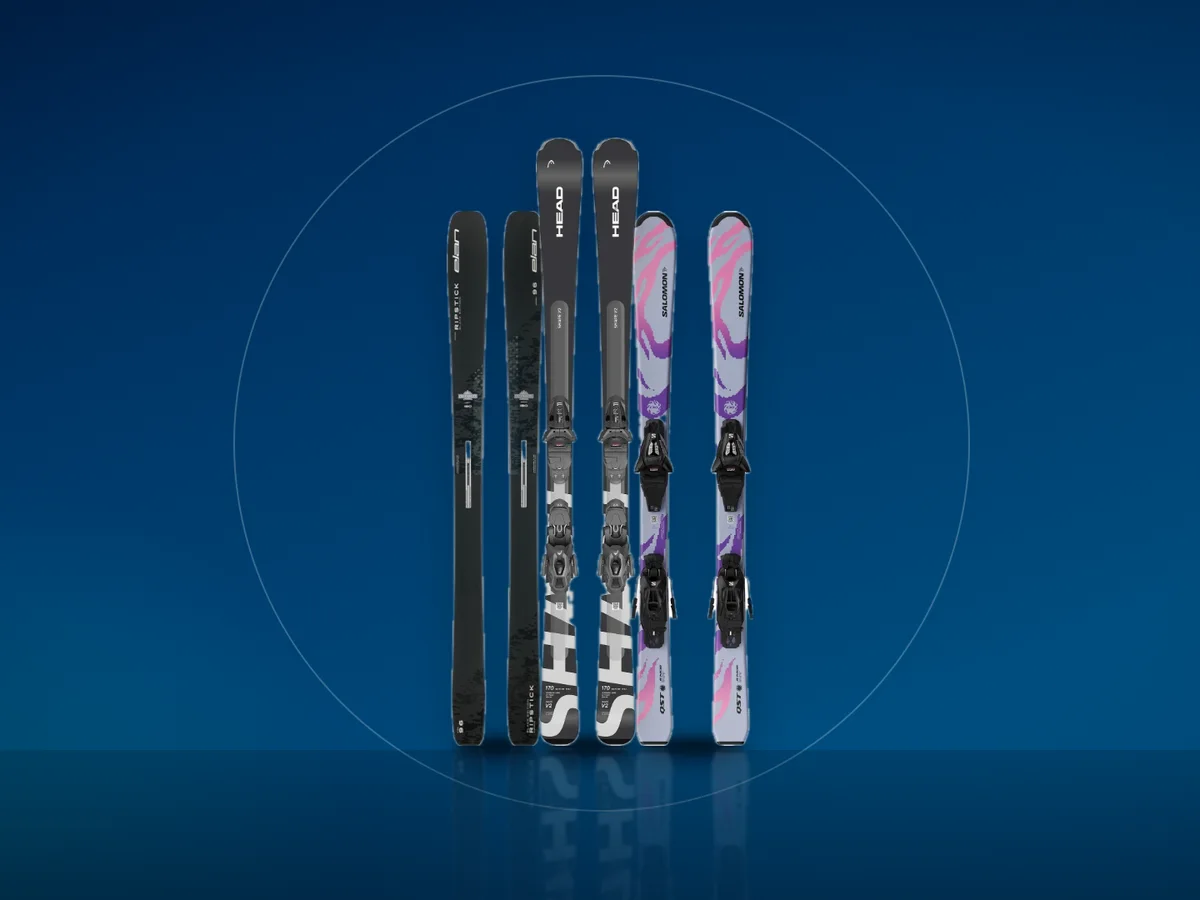 Schiuri de partie, schiuri freeride late si schiuri pentru copii cu legaturi