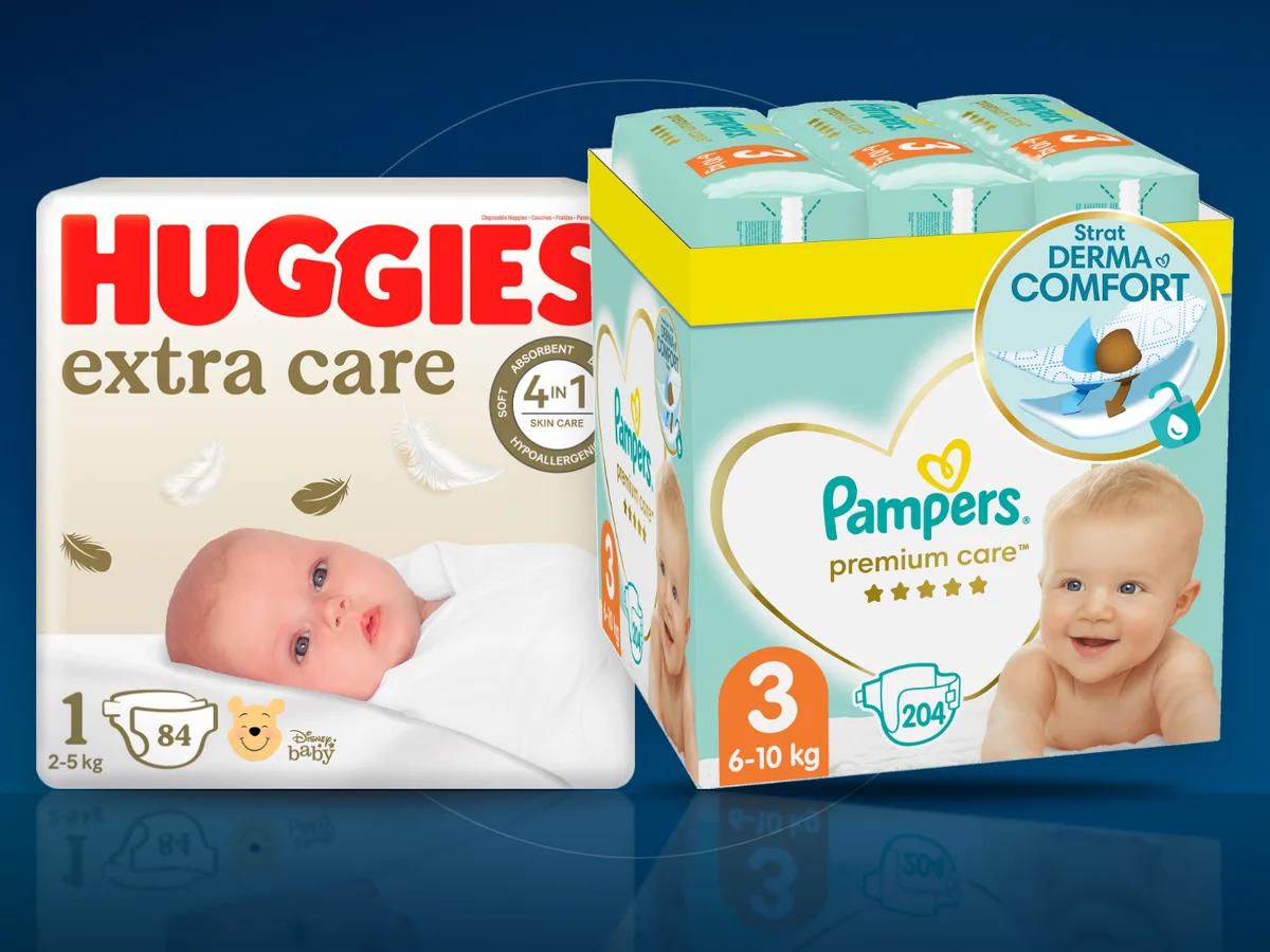 Scutece Huggies Extra Care 1 si Pampers Premium Care 3
