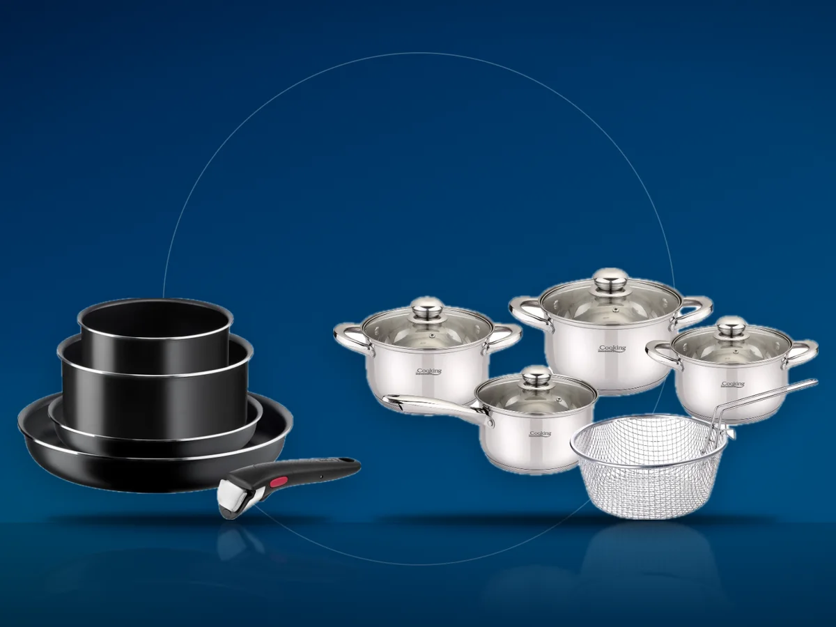 Set Tefal Ingenio cu maner detasabil si set de oale inox Heinner Madeline cu cos de prajit