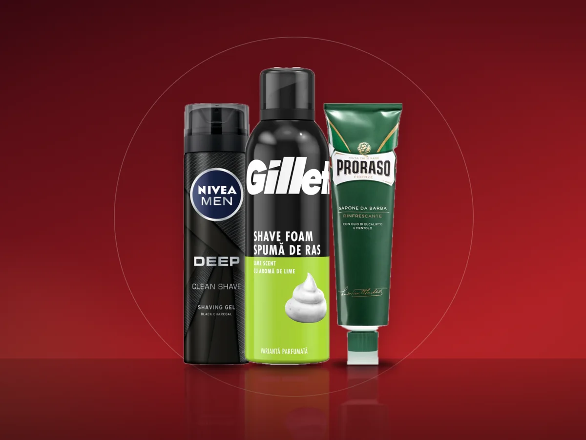 Gel de ras Nivea Men Deep, spuma Gillette Classic si crema de ras Proraso