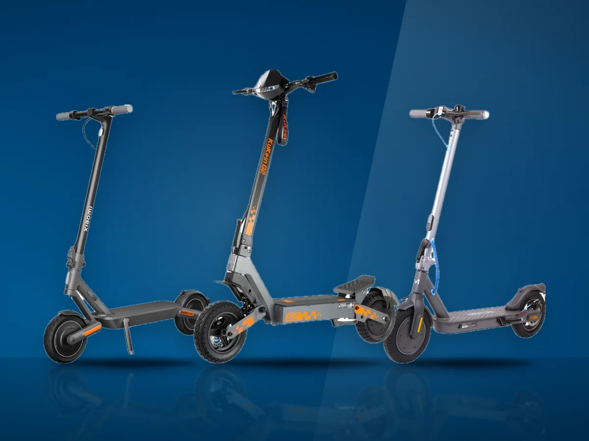 Trei trotinete electrice pliabile: KuKirin G2, Xiaomi Electric Scooter si Motus Scooty 10