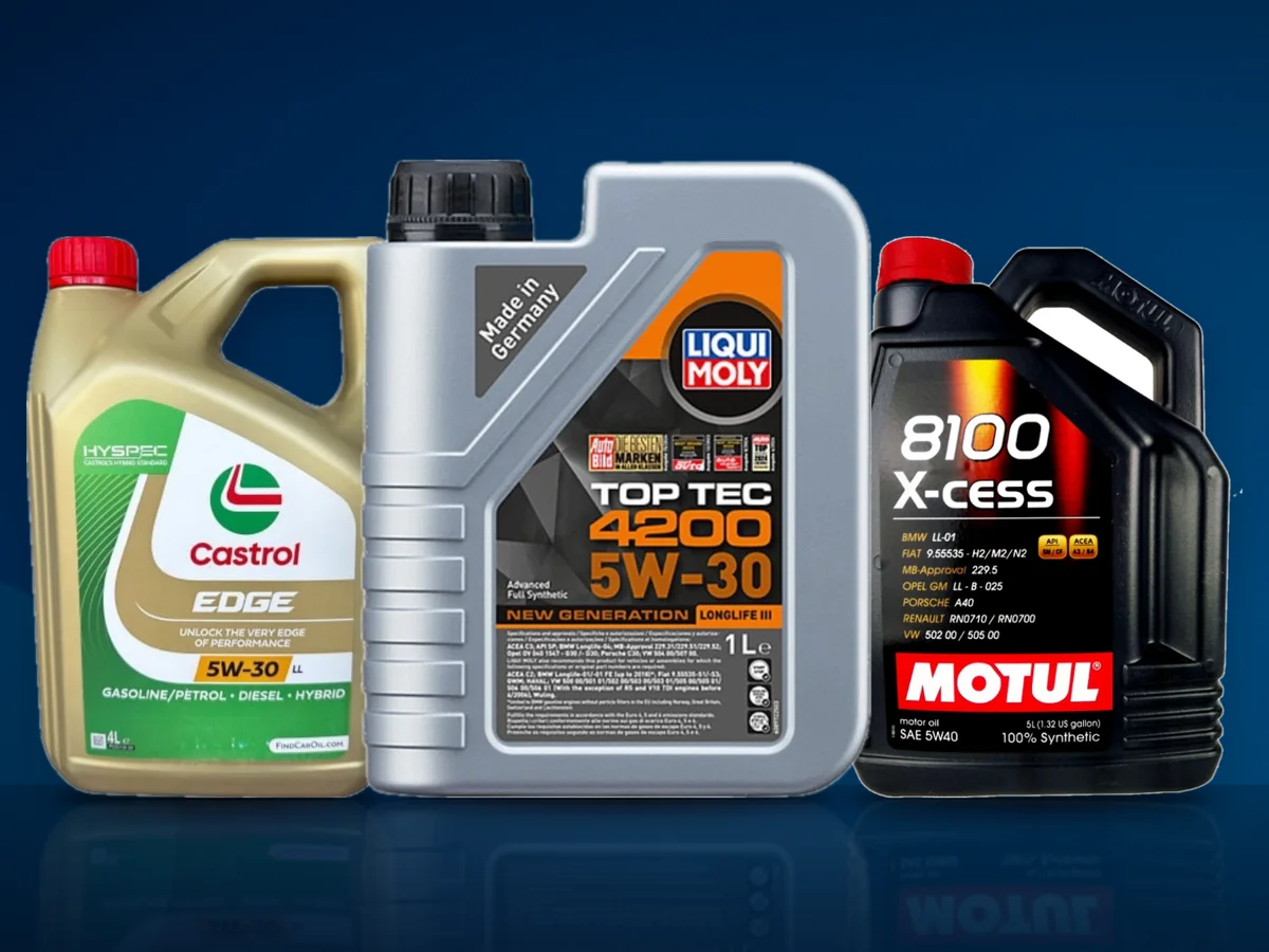 Trei bidoane de ulei de motor: Liqui Moly Top Tec, Castrol Edge si Motul 8100