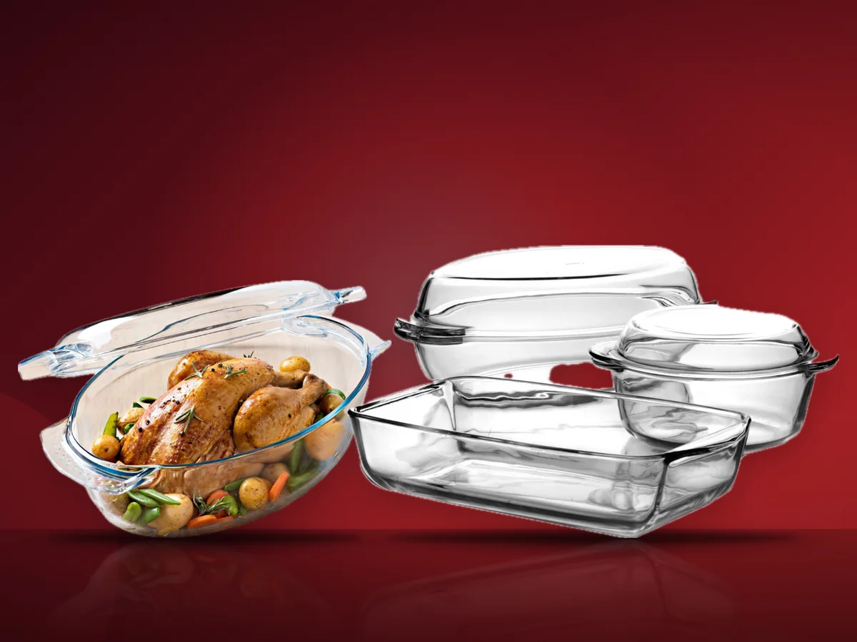 Vas Pyrex Slow Cook cu pui si legume si set Pasabahce Borcam de trei vase cu capac